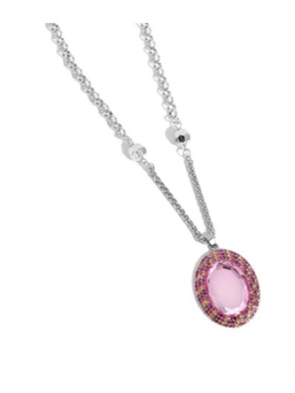 Silver Necklace with Pink Oval Pendant